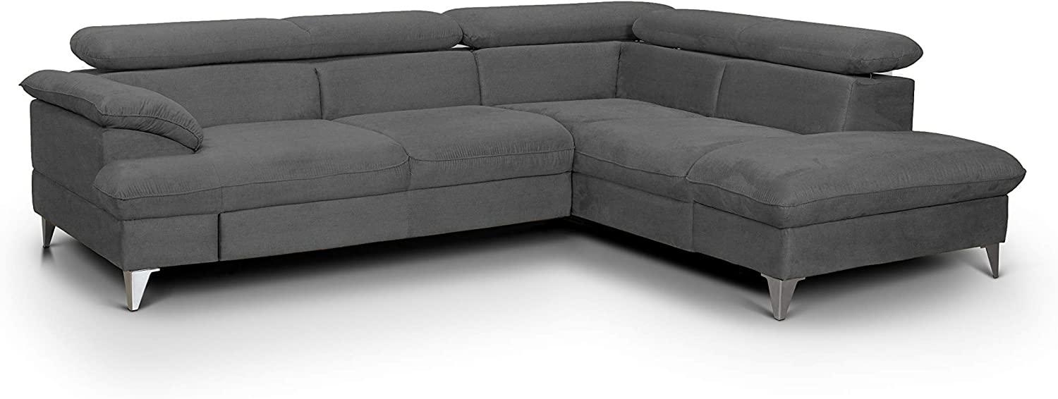 Mivano Schlafsofa David / Moderne Eckcouch mit verstellbaren Kopfteilen, Bettfunktion und Stauraum / 256 x 71 x 208 / Mikrofaser-Bezug, Dunkelgrau Bild 1