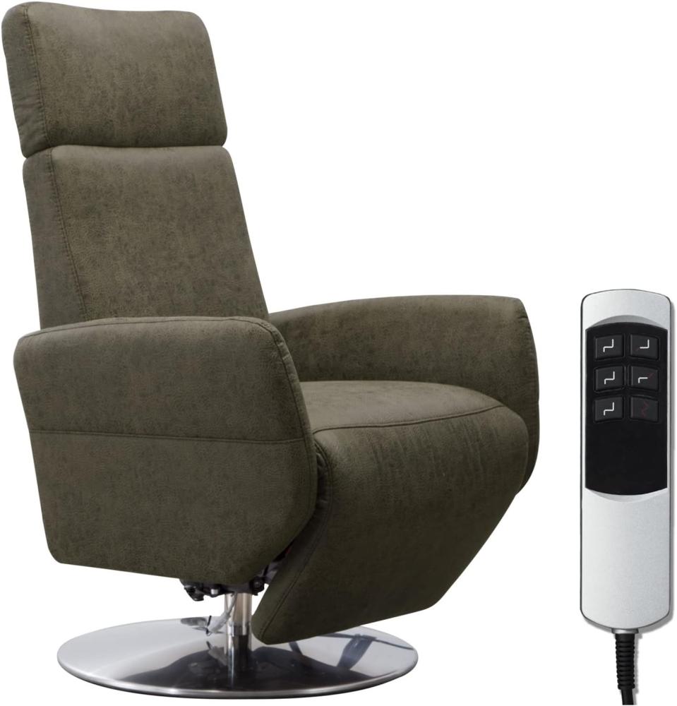 Cavadore TV-Sessel Cobra mit 2 E-Motoren / Elektrischer Fernsehsessel mit Fernbedienung / Relaxfunktion, Liegefunktion / Ergonomie L / Belastbar bis 130 kg / 71 x 112 x 82 / Lederoptik Olive Bild 1