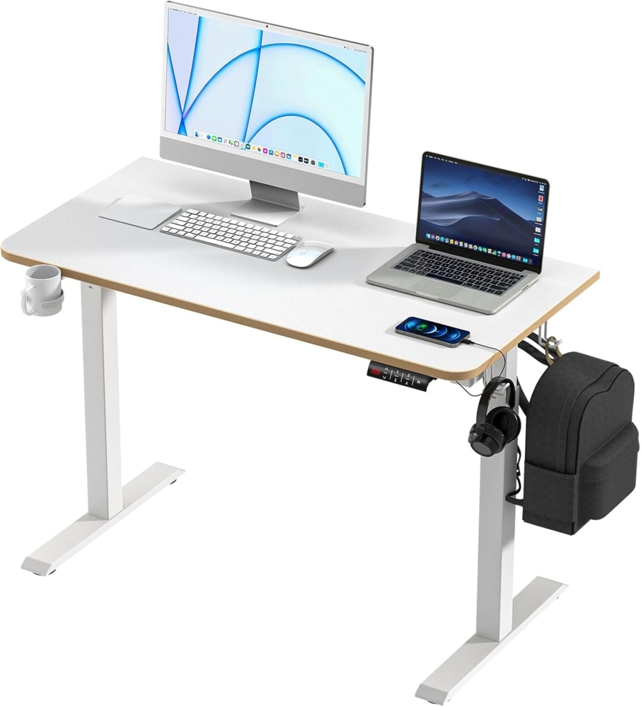 KOWO Schreibtisch Höhenverstellbar Elektrisch 120 * 60cm, Ergonomisches Sitz-Stehpult, Standing Adjustable Desk mit Touchscreen und Integrierten - Weiß Ganzes Brett Stehpulte Bild 1