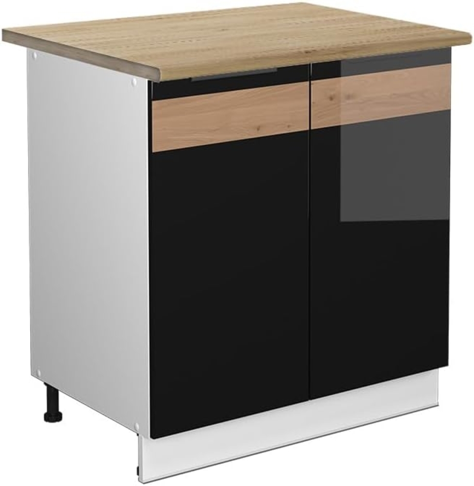 Vicco Spülenunterschrank Fame-Line, Schwarz Eiche Hochglanz/Weiß, 80 cm mit Regal, AP Eiche Bild 1