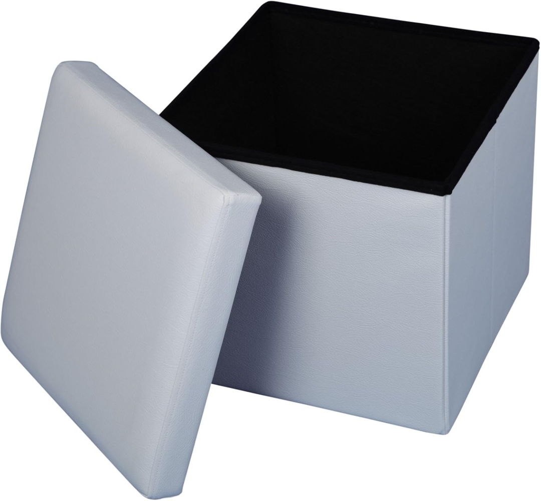 ECHTWERK Sitzwürfel StoreCube, faltbar, circa 38 x 38 x 38 cm, Kunstleder, Aufbewahrungsbox, weiß Bild 1