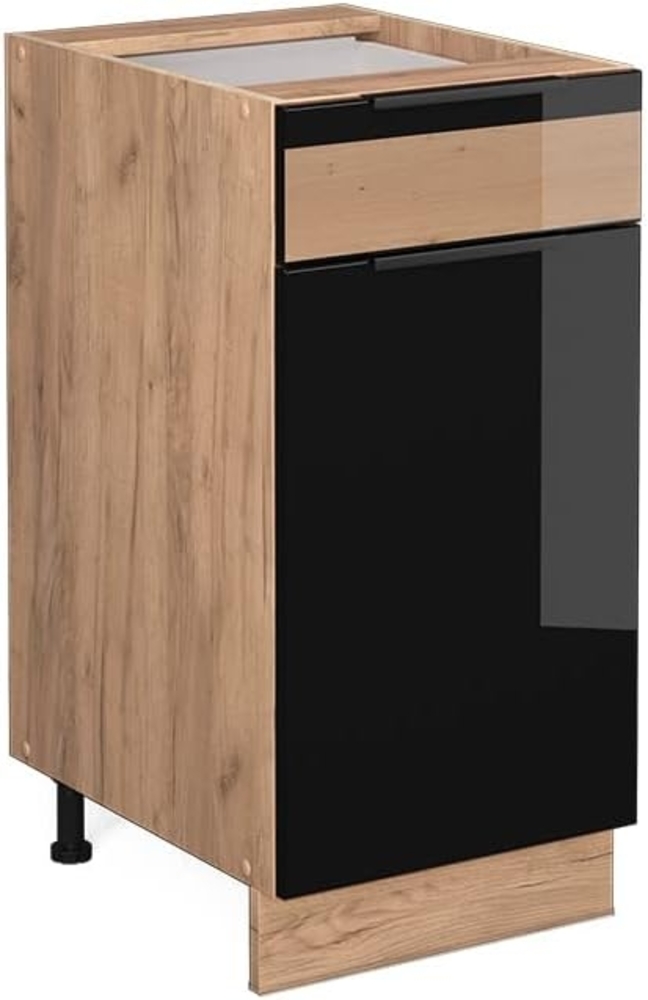 Vicco Unterschrank Fame-Line, Schwarz Hochglanz/Goldkraft Eiche, 40 cm ohne Arbeitsplatte Bild 1