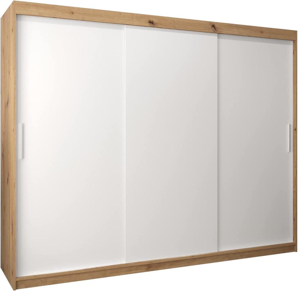 Kryspol Schwebetürenschrank Tokyo 250 cm Kleiderschrank mit Kleiderstange und Einlegeboden Schlafzimmer- Wohnzimmerschrank Schiebetüren Modern Design (Artisan Eiche + Weiß) Bild 1