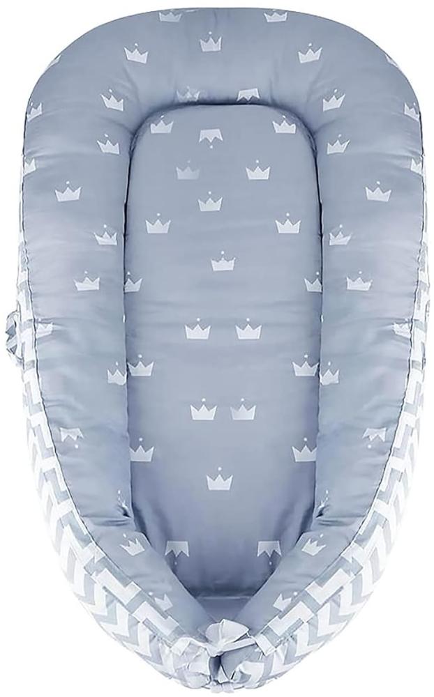 SONARIN Babynest babynestchen 100% Baumwolle,multifunktionales Kuschelnest für Babys,hypoallergen, mit Kissen, tragbar,Nestchen Reisebett für Babys und Säuglinge(Crown-Grau) Bild 1