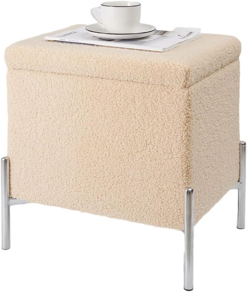 Zedelmaier Stauraumhocker Fußstütze, Stuhl mit Stauraum Samtbezug und Metallbeine (ZD45TD),Creme Bild 1