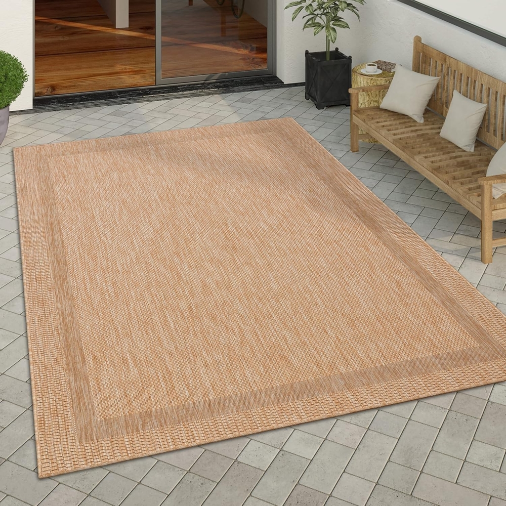 Paco Home Outdoor Teppich Wetterfest Wohnzimmer Balkon Küchenteppich Schlafzimmer Moderne Geometrische Muster, Grösse:200 cm Quadrat, Farbe:Beige Bild 1