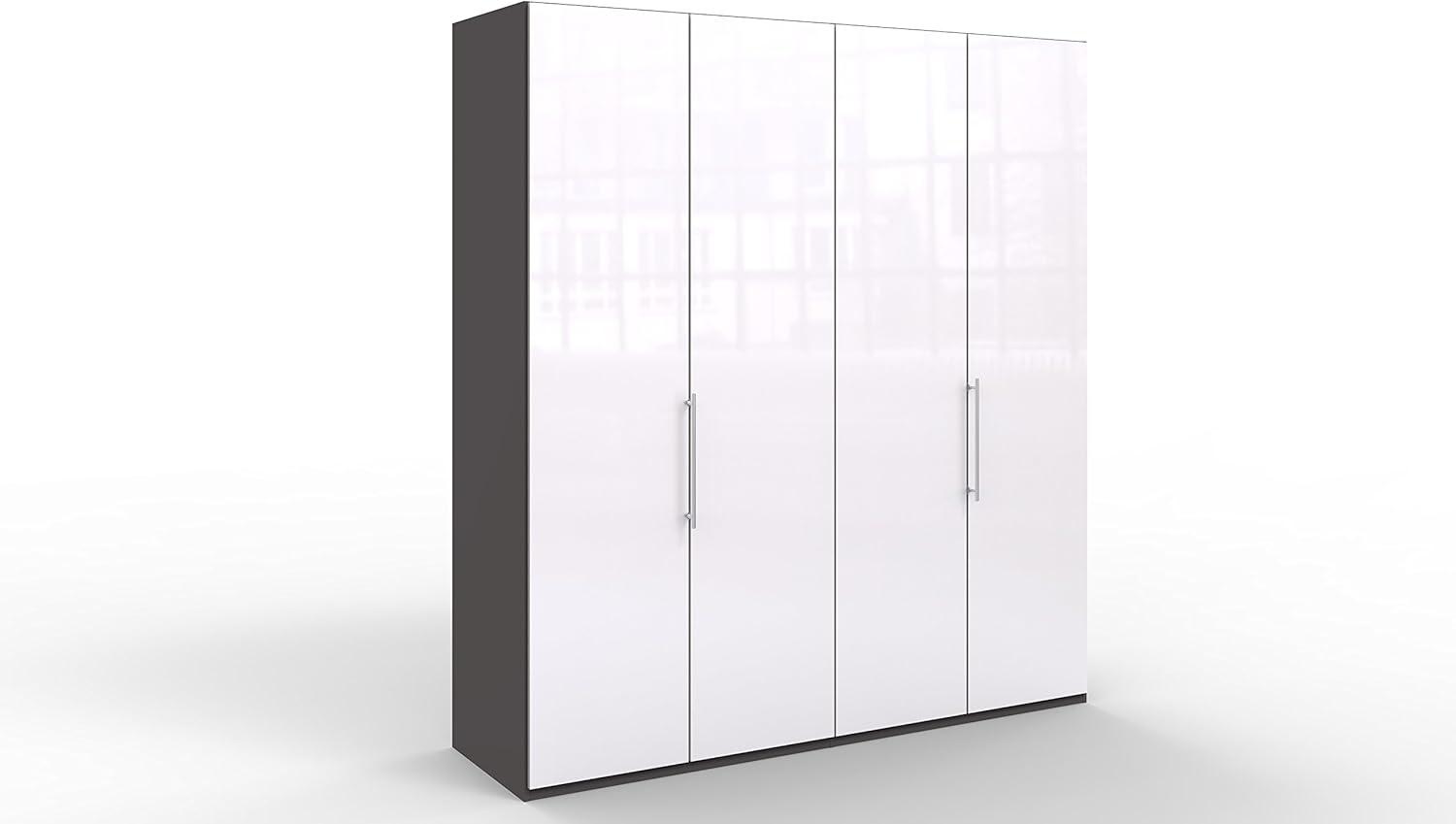 WIEMANN Loft Kleiderschrank, Schlafzimmerschrank, Gleittürenschrank, Drehtürenschrank, Glas weiß, Havanna, B/H/T 200 x 236 x 58 cm Bild 1