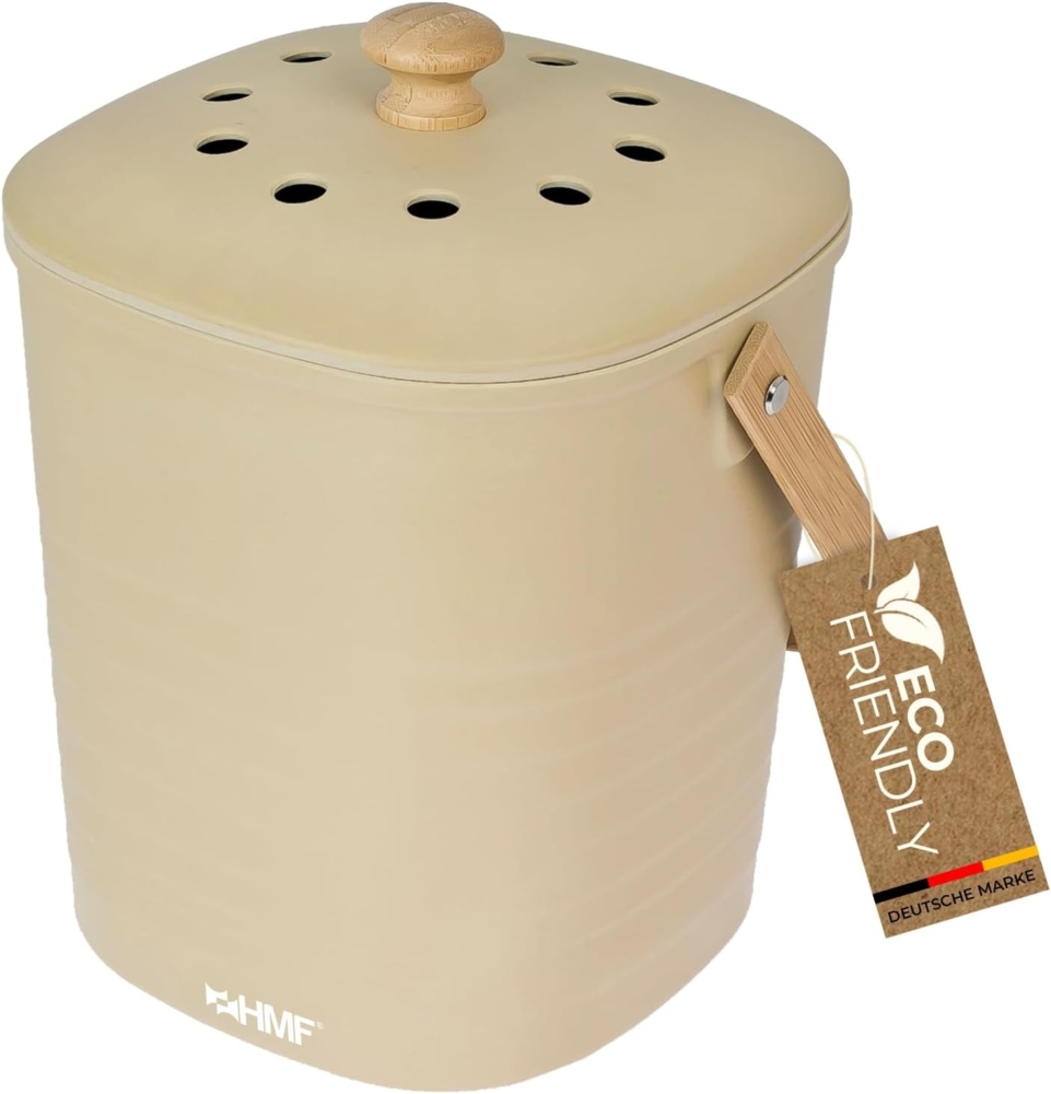 HMF Biomülleimer 3780-3L Geruchsdichter Komposteimer mit Aktivkohlefilter, nachhaltiger kleiner Bio Mülleimer für die Küche mit Deckel, 3L, Beige Bild 1