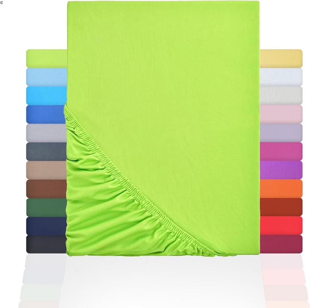 NatureMark Jersey Spannbettlaken, Spannbetttuch 100% Baumwolle in vielen Größen und Farben MARKENQUALITÄT ÖKOTEX Standard 100 | 200x220 cm +40 Steg - Apfel grün Bild 1