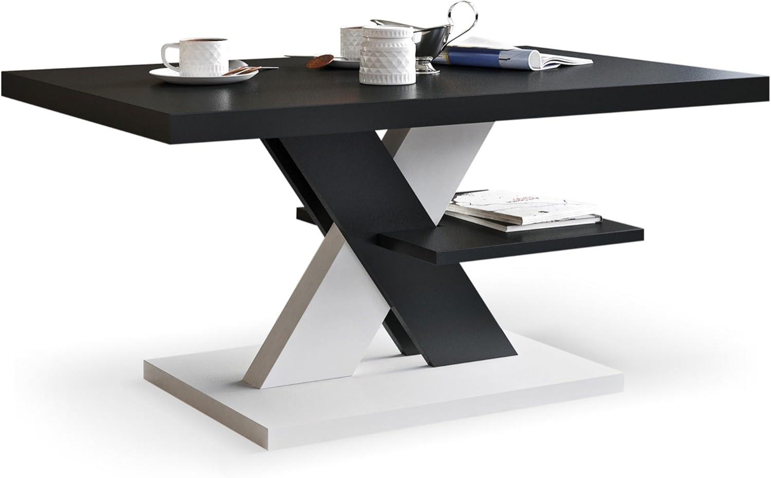 Viosimc Schwarze Couchtischplatte mit Weißem Element, Wohnzimmer Couchtisch Schwarz und WeißMatt, Sofatisch mit großem Regal, Coffee Table for Living Room Bild 1
