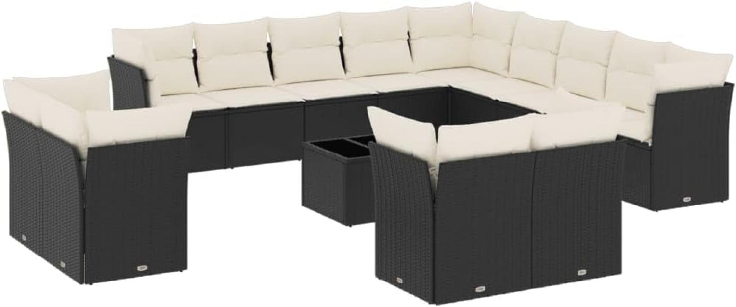 vidaXL 14-tlg. Garten-Sofagarnitur mit Kissen Schwarz Poly Rattan 3250395 Bild 1