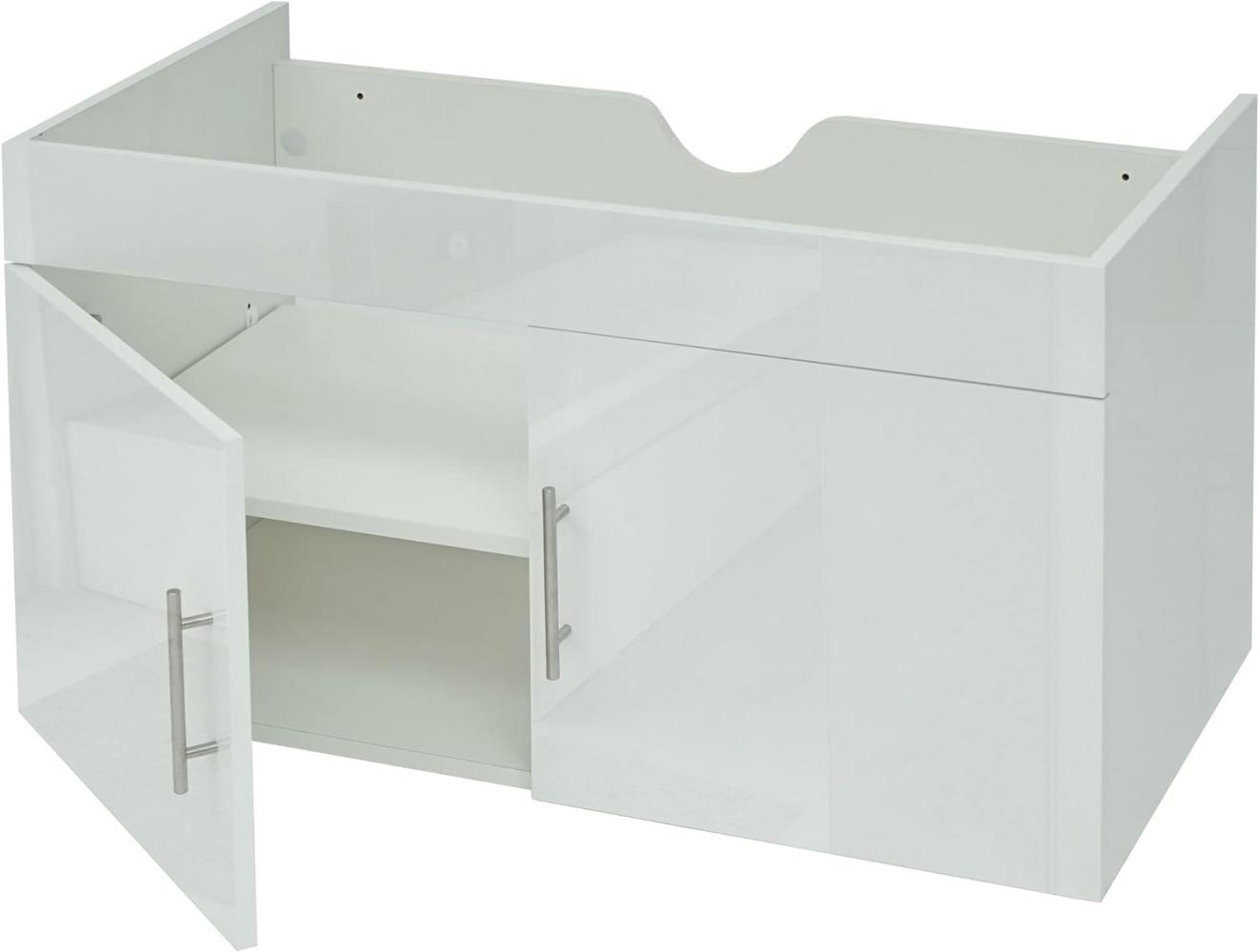 Waschbeckenunterschrank HWC-D16, Waschtischunterschrank Waschtisch Unterschrank Badmöbel, FSC® hochglanz 90cm ~ weiß Bild 1