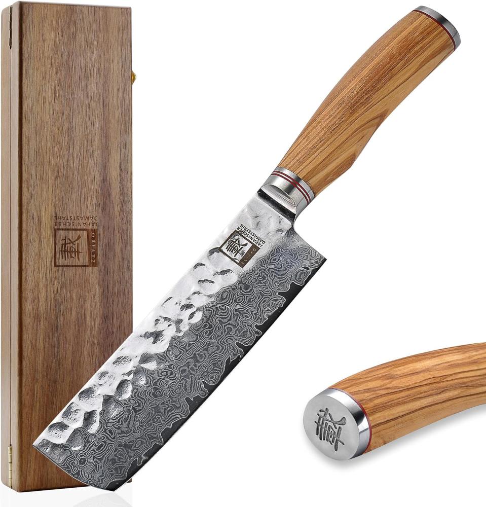 ZAYIKO Damastmesser "OLIVE Nakirimesser" - 17cm Klinge - Griff: Olivenholz - VG-10 Stahlkern Bild 1