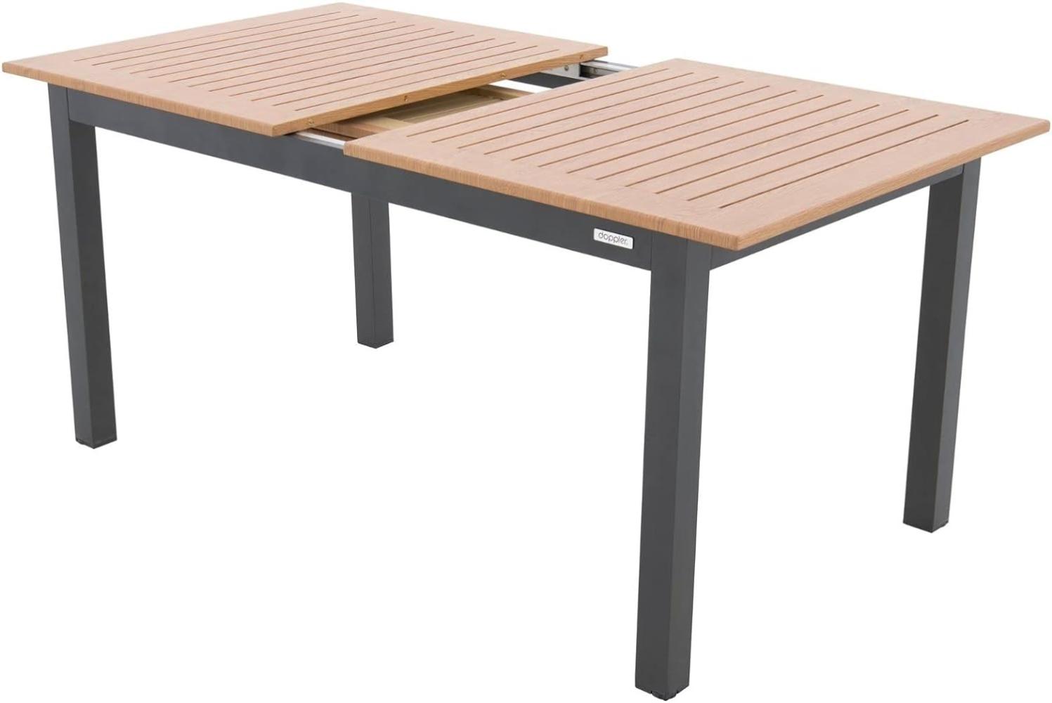 Doppler Ausziehtisch Expert Holzoptik Anthrazit 150/210x90 I Gartentisch ausziehbar I Gartenmöbel Aluminium I Terassenmöbel außen I Outdoortisch für Terrasse & Balkon I Wetterfest & robust Bild 1