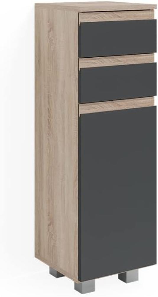 Vicco Midischrank Badschrank Badezimmermöbel J-shape Sonoma Anthrazit modern 30x95cm Badezimmer Schrank Badmöbel Schranktür Schrankschublade Schrankfach Ablage Aufbewahrung Bild 1