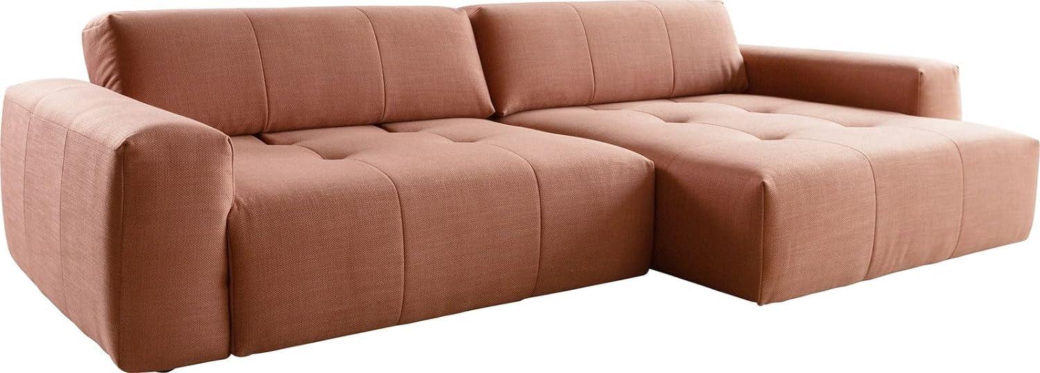 Ecksofa Lazaro 300x160 cm Flachgewebe Orange Ottomane rechts mit Sitztiefenverstellung Bild 1