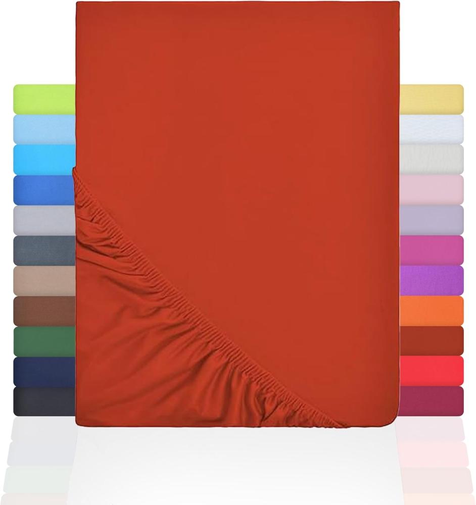 NatureMark Jersey Spannbettlaken, Spannbetttuch 100% Baumwolle in vielen Größen und Farben MARKENQUALITÄT ÖKOTEX Standard 100 | 200x220 cm +40 Steg - rost rot Bild 1