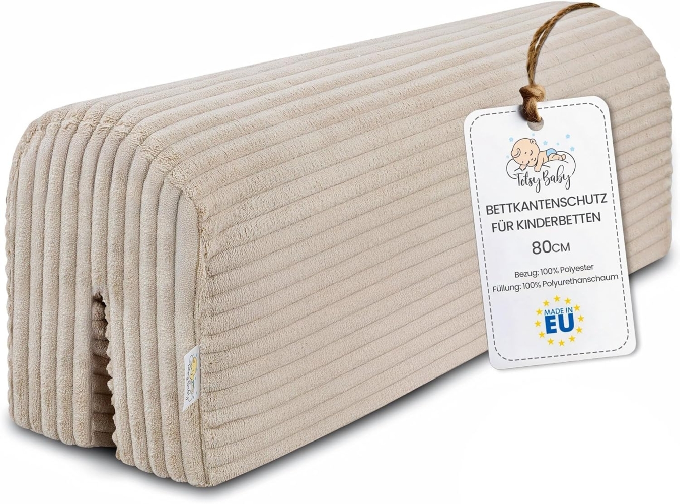 Bettkantenschutz für Kinderbetten 80 cm - Schutz für Bettrahmen Baby Bett rausfallschutz für boxspringbett bettgitter mit Bezug Kantenschutz Kinder Babybett Beige B Bild 1
