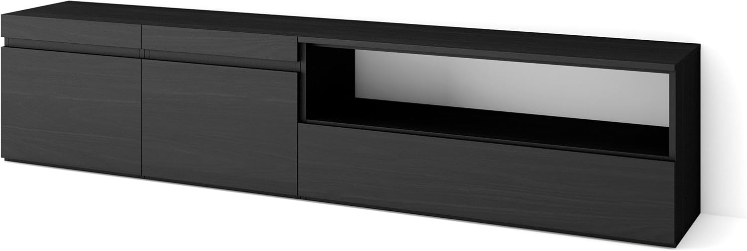 Skraut Home | TV-Schrank, Lowboard | für Wohnzimmer und Esszimmer | 200 x 45 x 35 cm | Für TV-Geräte bis zu 80" | Fernsehtisch | Moderner Stil | Schwarz Bild 1