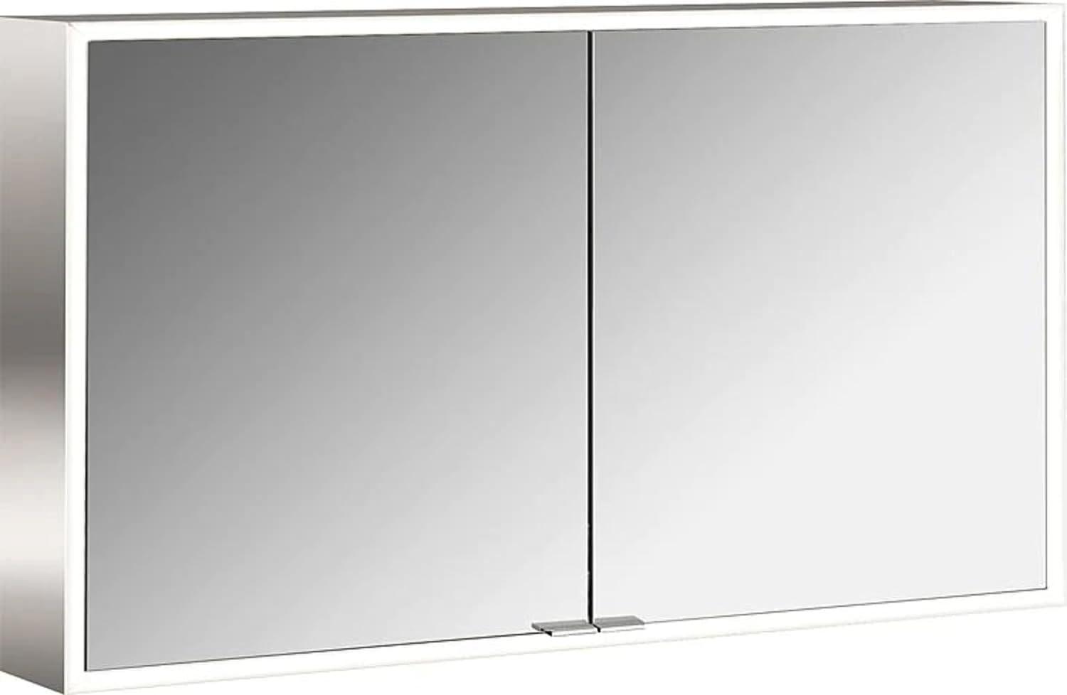 Emco asis prime Lichtspiegelschrank, Aufputzmodell, 2 Türen, mit Lichtpaket, 1200mm, Ausführung: Gehäuse Aluminium - Rückwand weiß - 949706184 Bild 1