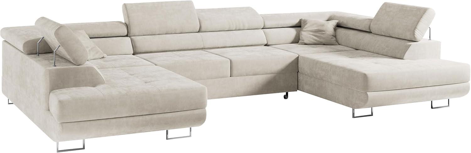 Ecksofa, Wohnzimmer U Couch, Polstersofa mit Bettkasten - GUSTAW-U - Hellbeige Velours Bild 1