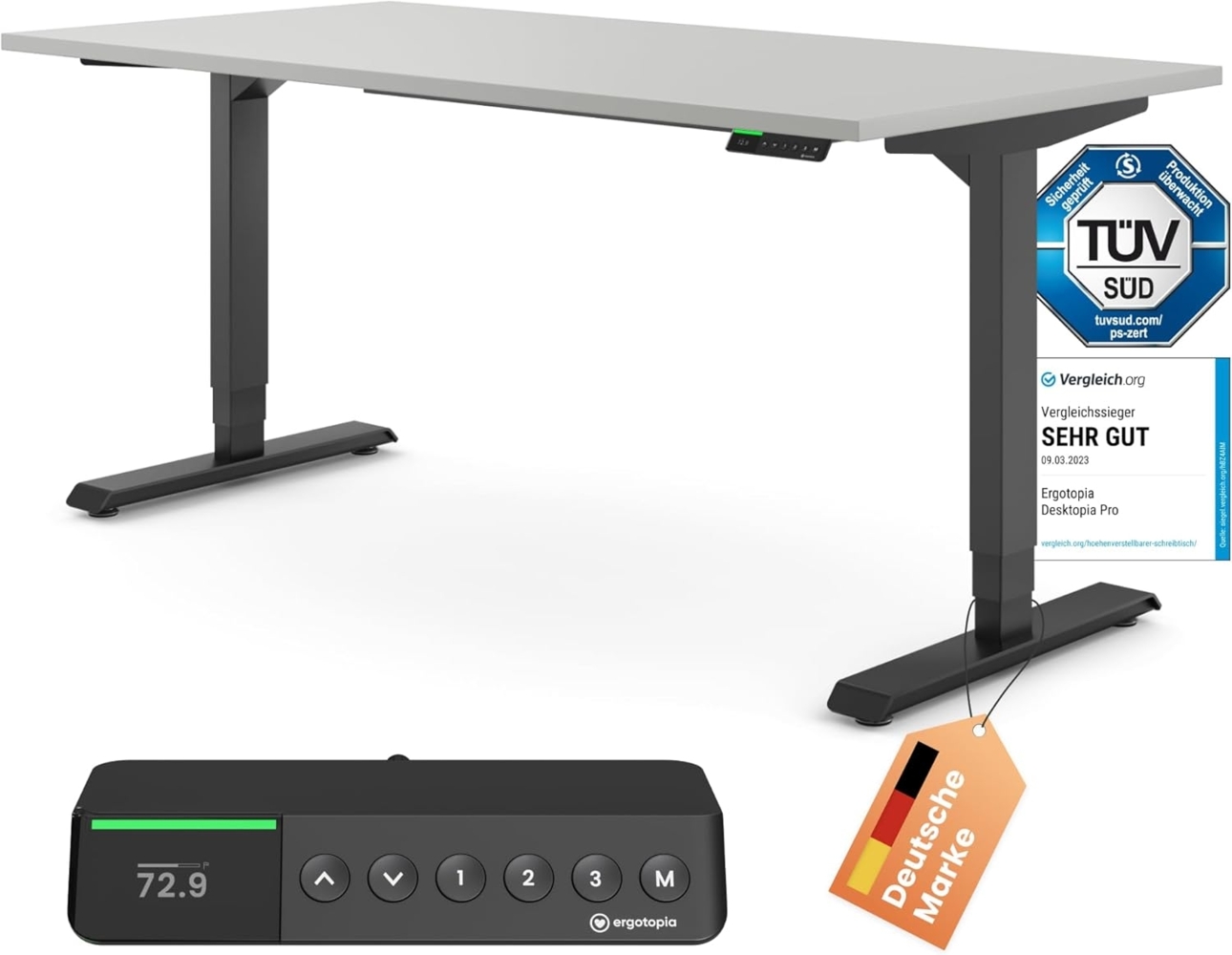 Desktopia Pro X - Elektrisch höhenverstellbarer Schreibtisch / Ergonomischer Tisch mit Memory-Funktion, Grau, Gestell Schwarz, 120x80 cm Bild 1