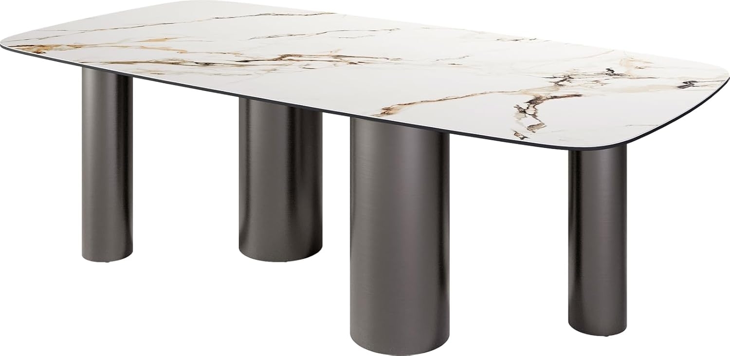 Esstisch Edge Boot 240x120 Keramik Calacatta Luxe Weiß-Gold-Grau Pilier Edelstahl Graphit Bild 1