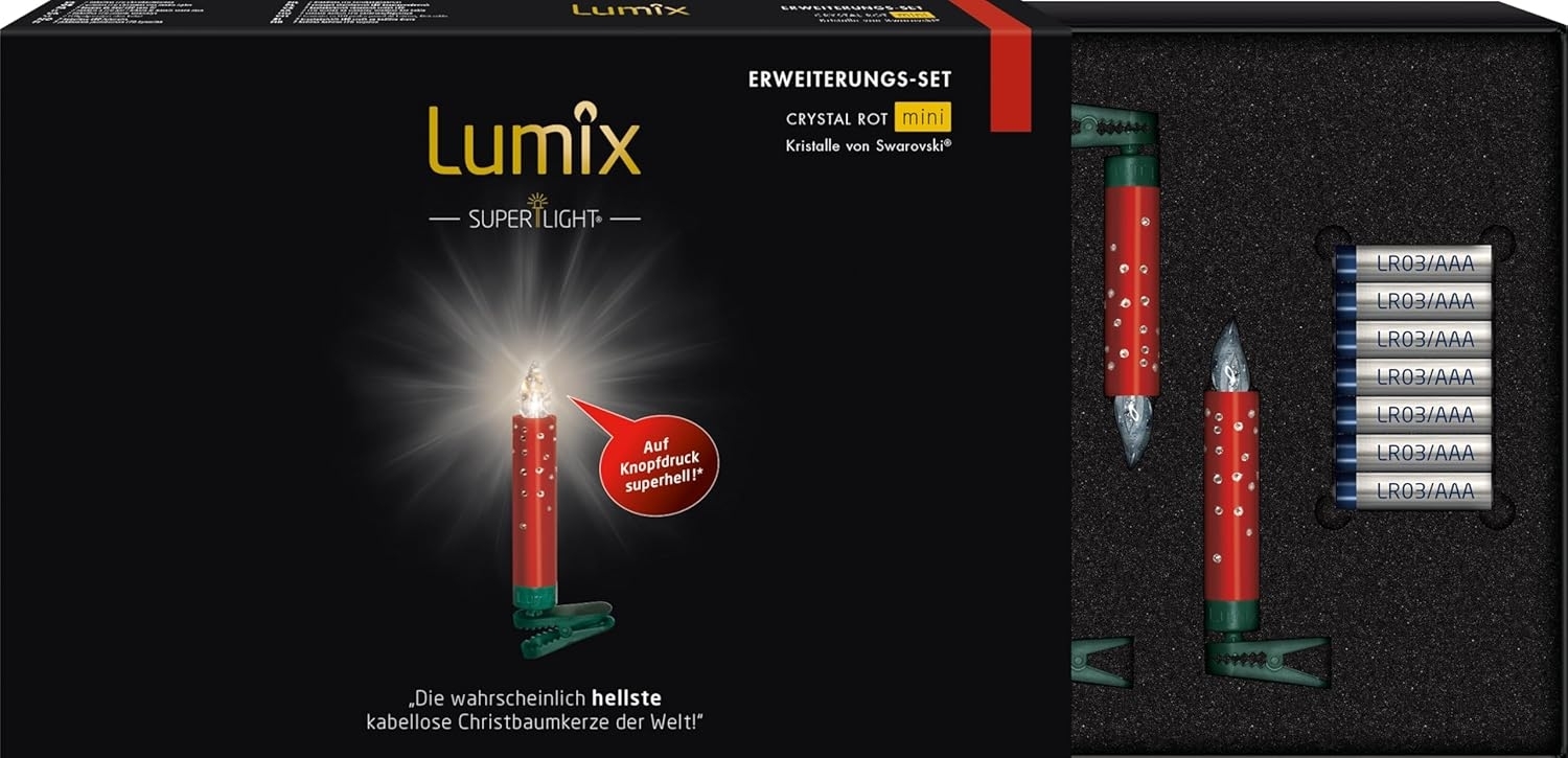 Krinner Lumix SuperLight Crystal 7er Erweiterungs-Set Kabellose Christbaumkerzen Rot Bild 1