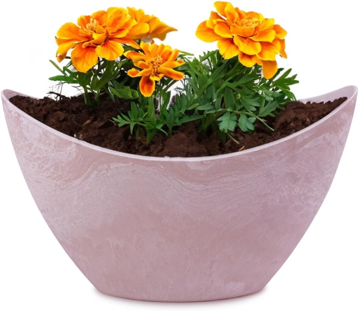 matches21 HOME & HOBBY Blumentopf Pflanzschale oval 20 cm für draussen Dekoschale alt-rosa marmoriert (1 St), Blumen-Schale als wetterfeste Friedhof-Schale Grab-Schmuck Grabschale Bild 1