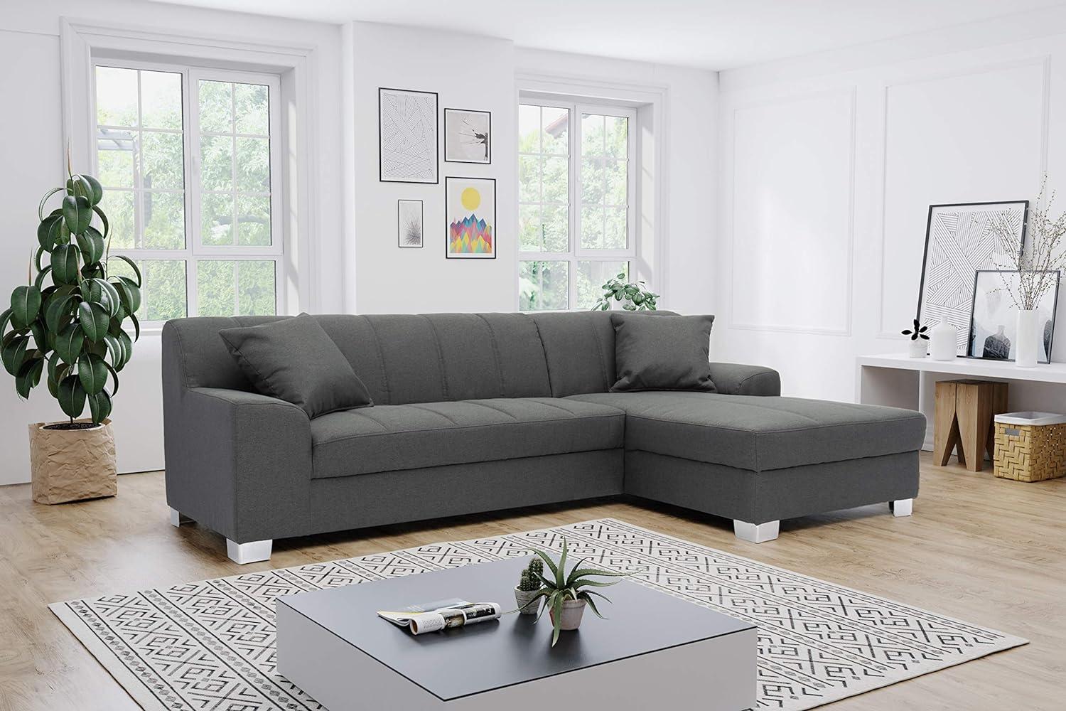 DOMO. collection Capri Ecksofa | Eckcouch in L-Form mit Schlaffunktion, Polsterecke Schlafsofa, dunkelgrau, 239x152x75 cm Bild 1