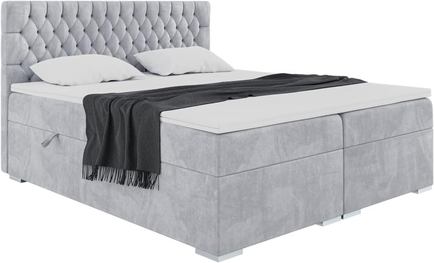 MEBLINI Boxspringbett DALIA 200x200 cm mit Bettkasten - H3/Hellgrau Samt Polsterbett - Doppelbett mit Topper & Taschenfederkern-Matratze Bild 1