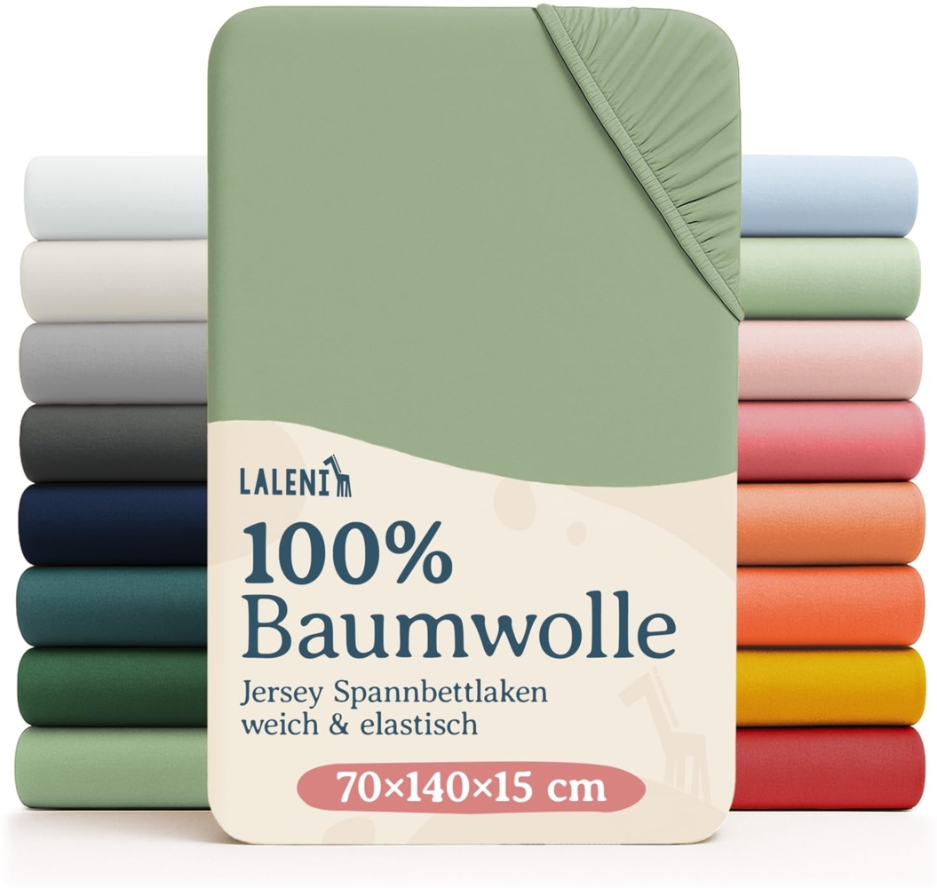 Laleni 2er-Set Spannbettlaken Babybett Kinderbett 70x140 cm - Oeko-Tex Zertifiziert, 100% Baumwolle, atmungsaktives Spannbetttuch Jersey Baby, 135 g/m², Summer Green - grün Bild 1