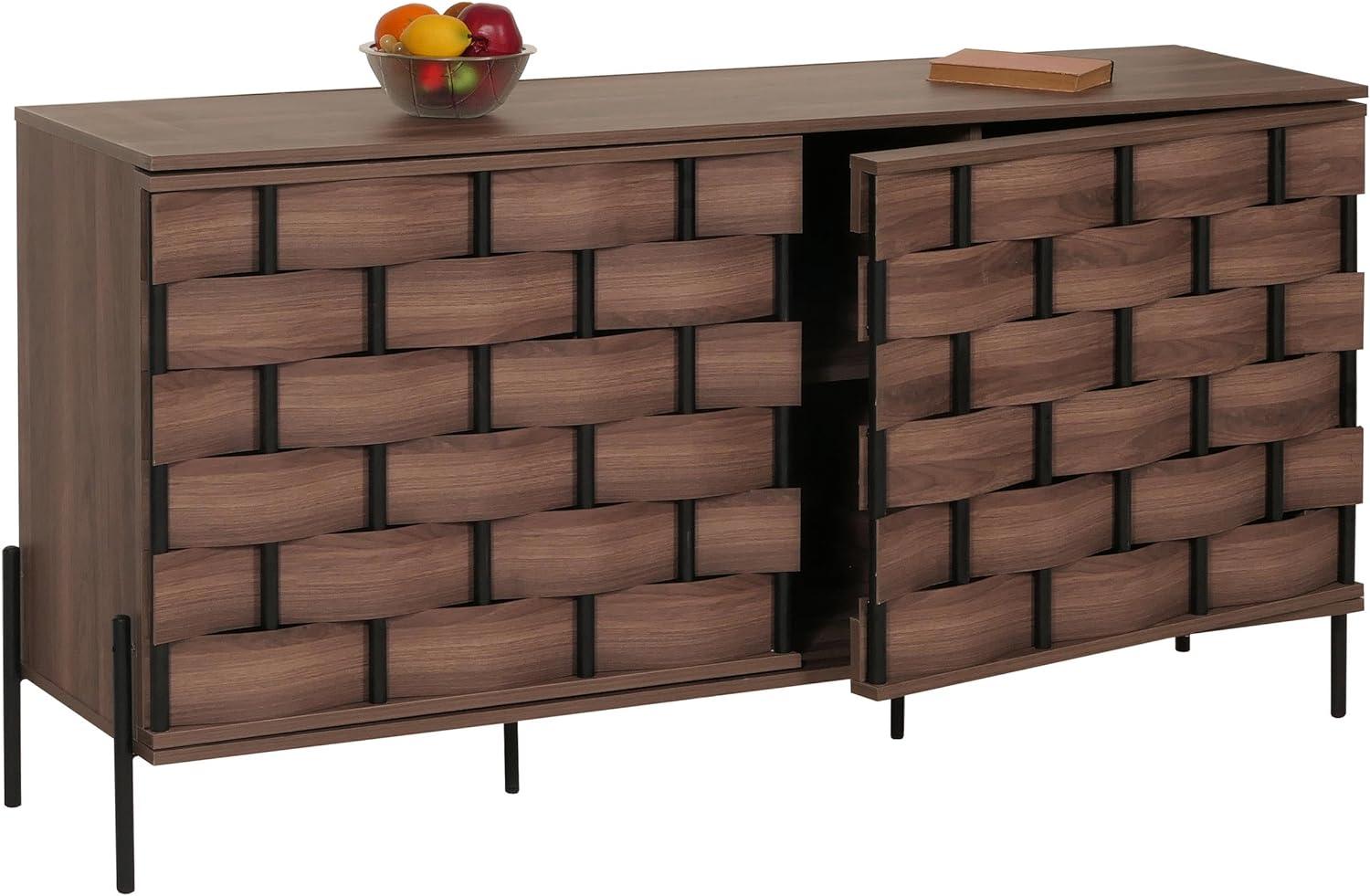 Sideboard HWC-M44, Kommode Schrank Anrichte, 3D-Flecht-Design Push-to-open Türen 152x80x40cm, braun Bild 1