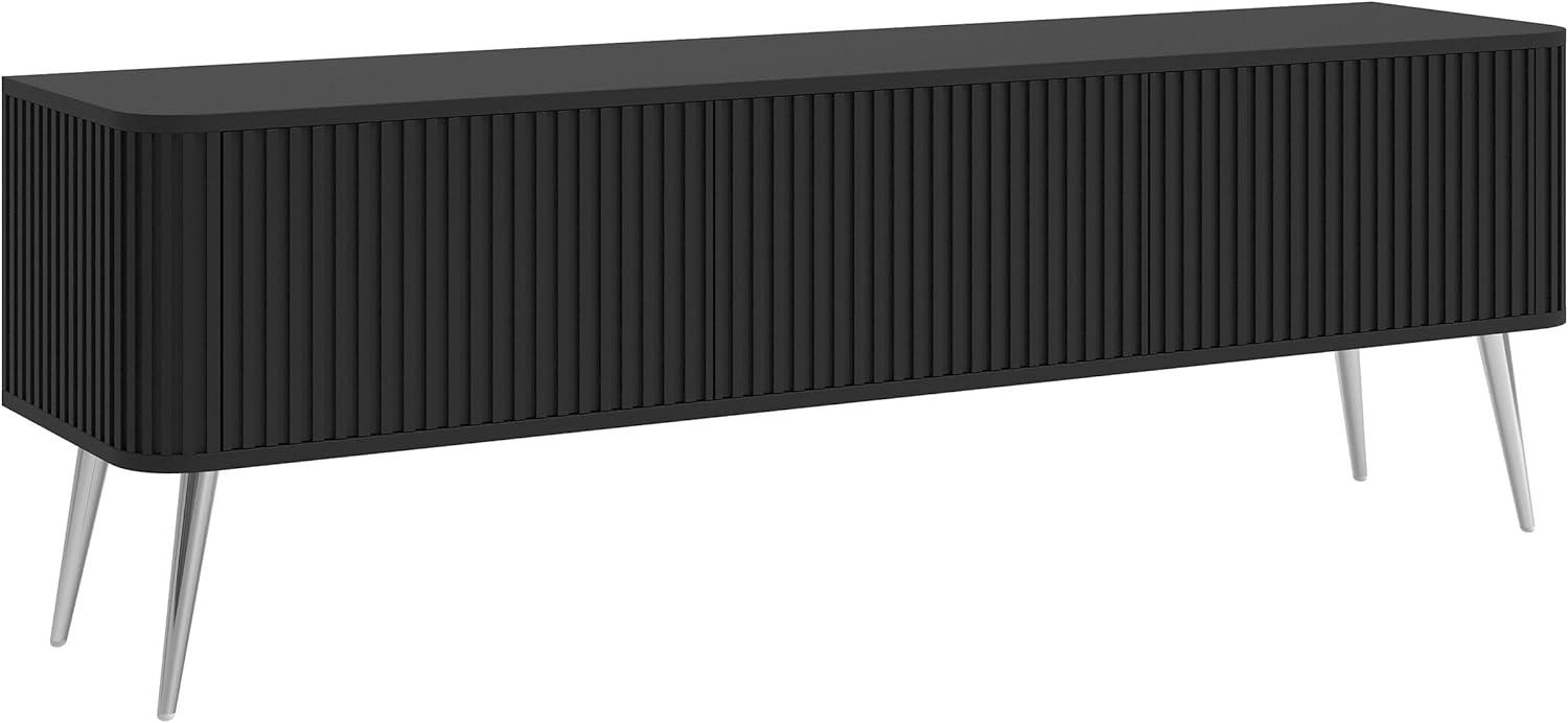 Selsey Ovarlo - TV-Lowboard, Schwarz mit silbernen Metallbeinen, 163 cm Bild 1