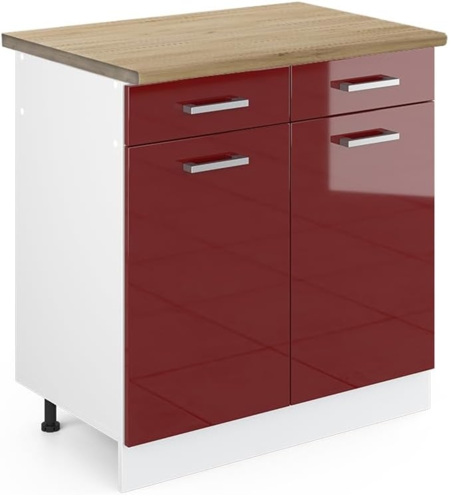 Vicco Küchenunterschrank R-Line, Bordeaux Hochglanz/Weiß, 80 cm, AP Eiche Bild 1