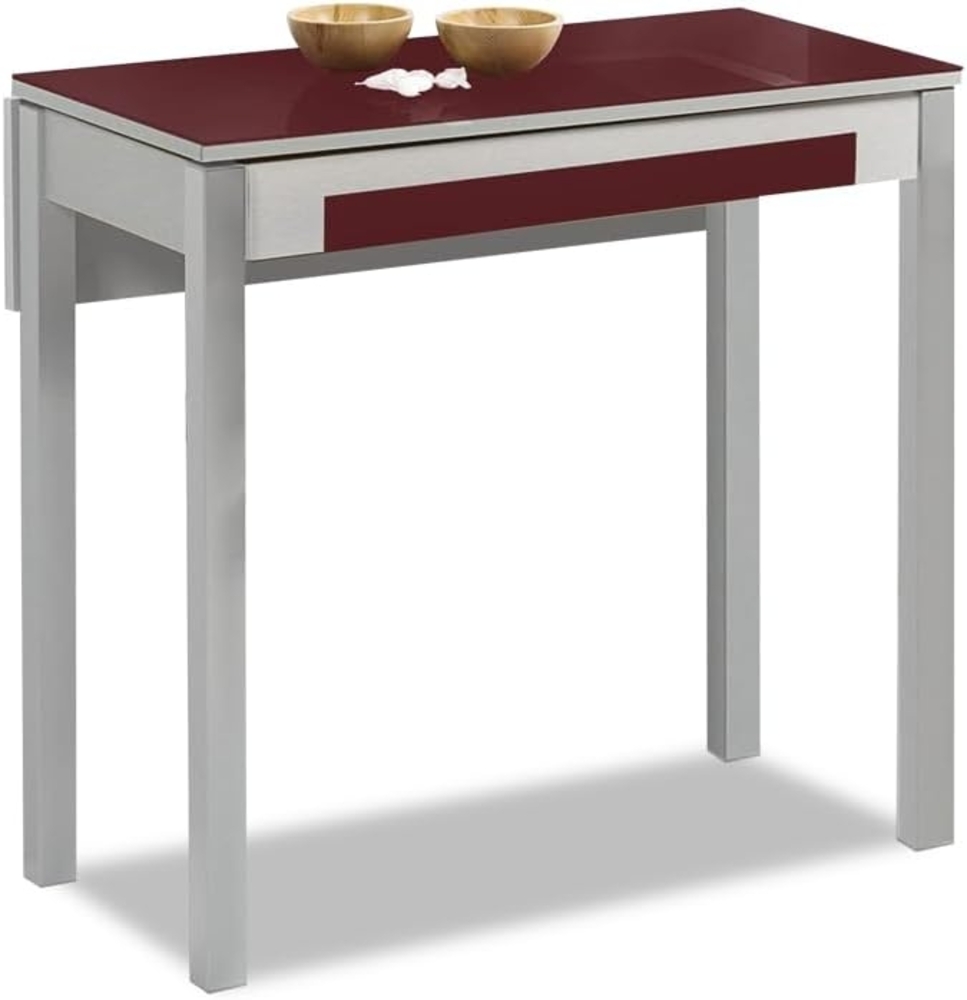 ASTIMESA Flügel fällt heraus Küchentisch, Metall Glas Holz, Burgunderrot, 90x50 cm-extendida 90x70 cms Bild 1