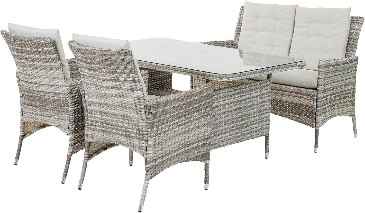 greemotion Dining-Set Parma 4-teilig, Polyrattan Gartenmöbel Sofa- Set, Kissen Grau Bild 1