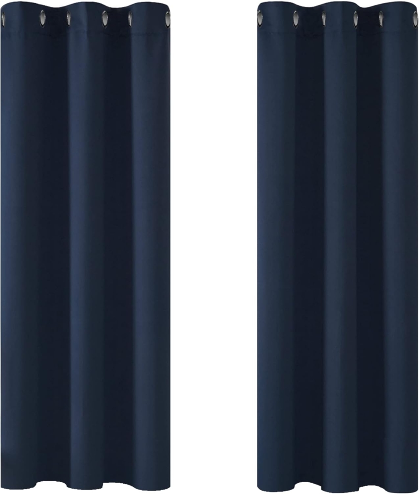 Deconovo Verdunkelungsgardinen Blickdichte Vorhänge mit Ösen Dicke Thermovorhang Kälteschut Hitzeschutz, 138x107 cm(HöhexBreite), Dunkelblau, 2er Set Bild 1
