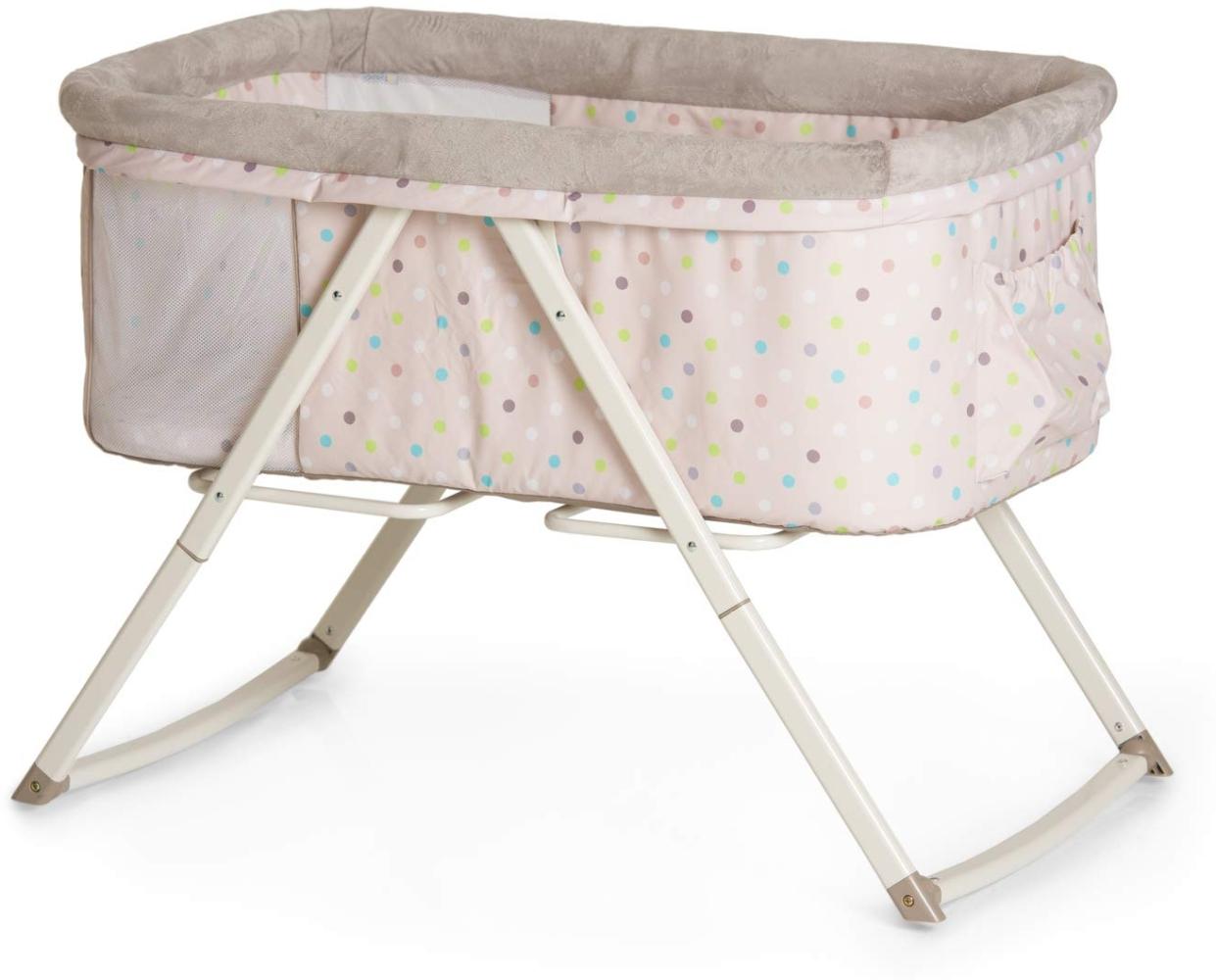 Hauck Dreamer Babywiege, Stubenwagen, Beistellbett, Reisebett, inklusive Matratze und Spielzeugtasche, mit Schaukelfunktion, faltbar, klappbar und tragbar, Beige (Multi Dots Sand) Bild 1