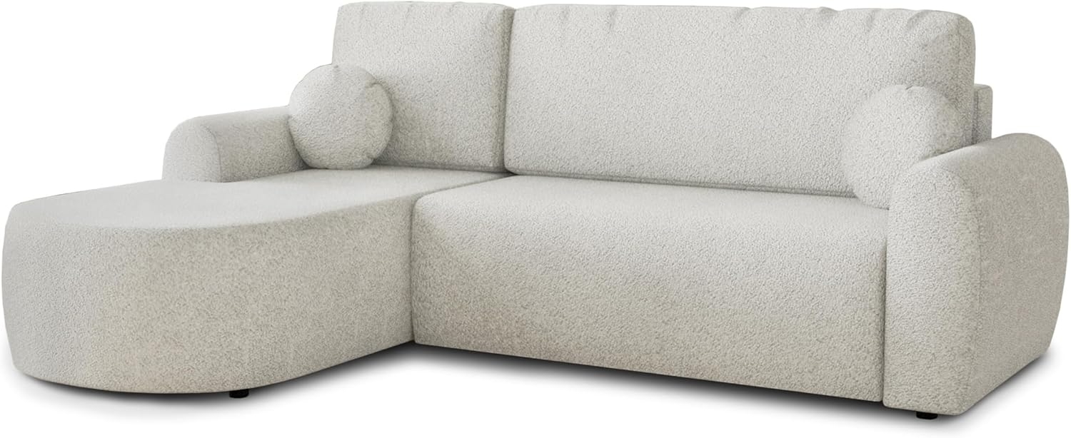 Ecksofa Jazz mit Schlaffunktion und Bettkasten - Bouclé-Stoff - L-Form Couch, Polstersofa, Schlafsofa, Sofagarnitur, Bettsofa (Weiß (Coral 70), Ecksofa Links) Bild 1