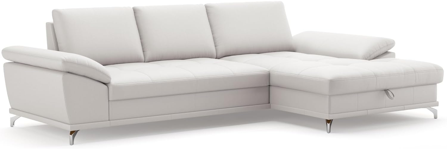 Cavadore Ecksofa Castiel mit Federkern / Eckcouch mit großem Longchair, Sitztiefenverstellung und mattschwarzen Metallfüßen / 301 x 89 x 176 / Echtleder, Weiß Bild 1