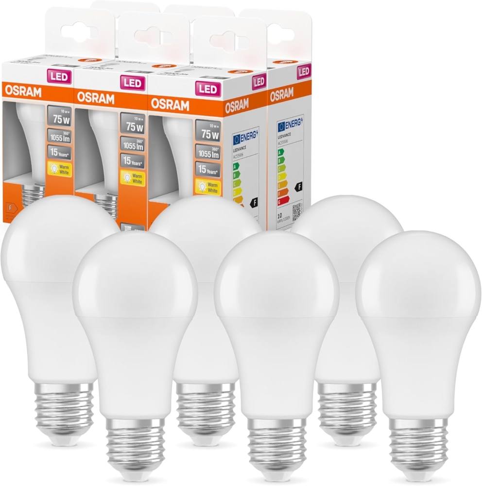 OSRAM LED Star Classic A, Sockel: E27, Nicht Dimmbar, Warmweiß, Ersetzt eine herkömmliche 75 Watt Lampe, Matt, 6er-Pack Bild 1