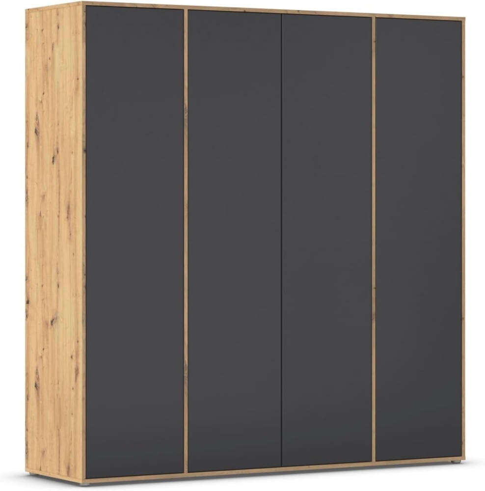 Rauch Möbel Nabila Kleiderschrank für Schlafzimmer, Kinderzimmer, Jugendzimmer, Flur, 4-türig, Push-to-Open mit Zubehör Premium, Farbe Grau metallic, Schwarz/Eiche Artisan, Holz, Breite 187cm Bild 1