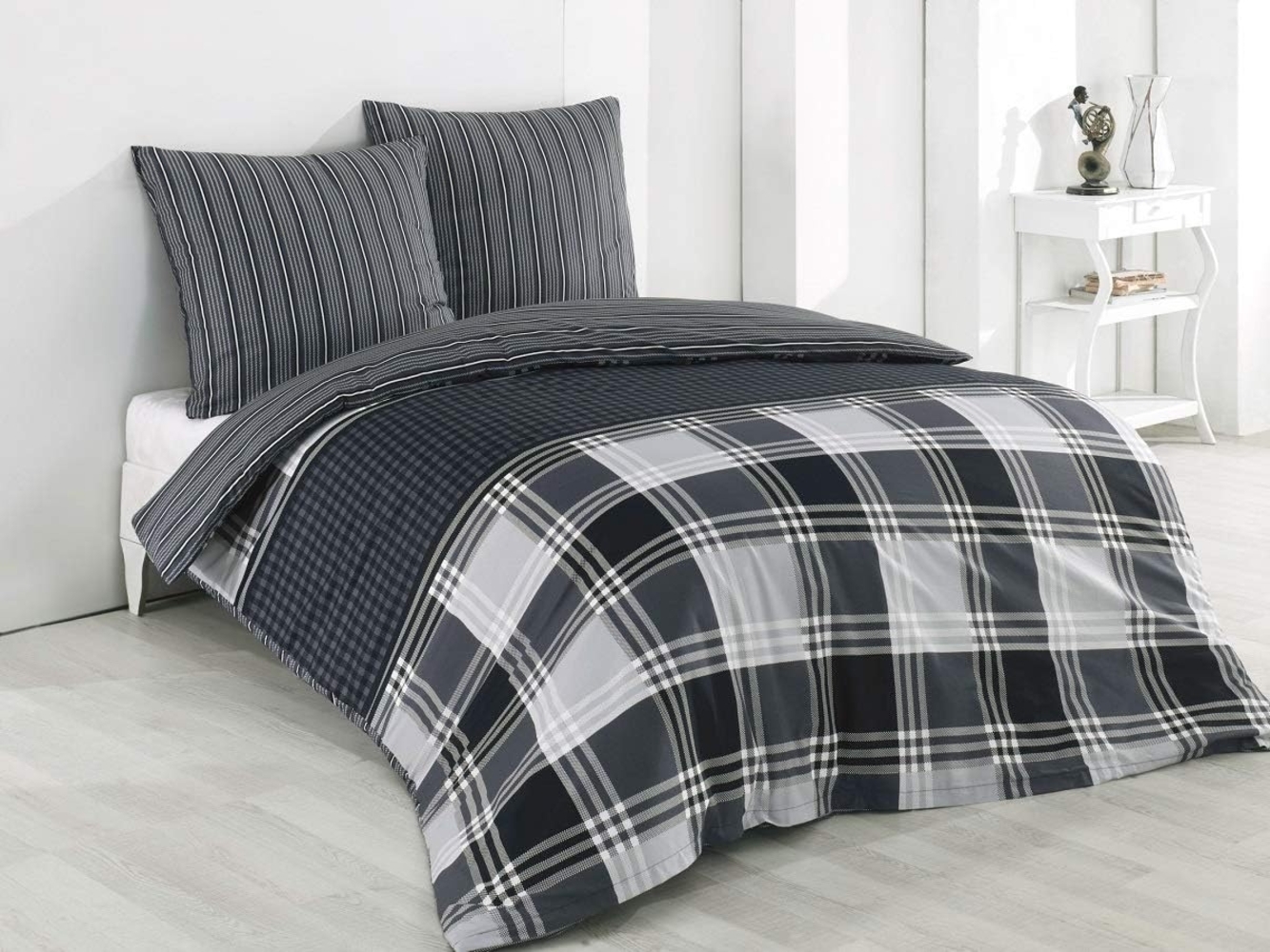 Buymax Bettwäsche Wendebettwäsche, Bettbezug-Set, 100% Baumwolle Renforce, 3 teilig, 200x220 cm, Reißverschluss, hochwertig, Grau, Anthrazitgrau Bild 1