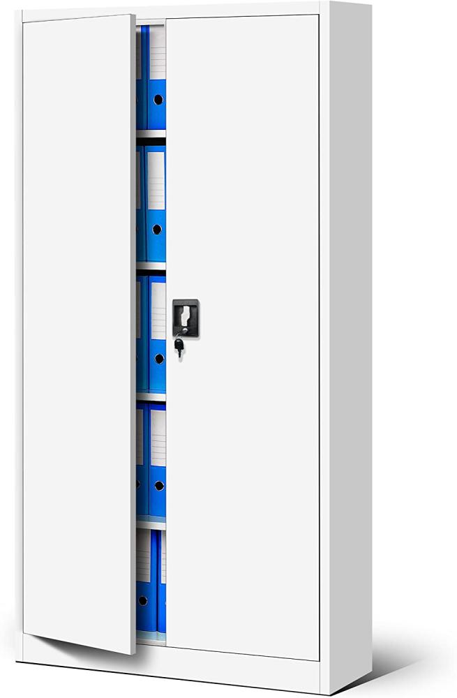 Jan Nowak Büroschrank C001 Aktenschrank Lagerschrank Mehrzweckschrank Metallschrank 4 Fachböden Pulverbeschichtung Stahlblech 185 cm x 90 cm x 40 cm (weiß/weiß-2) Bild 1