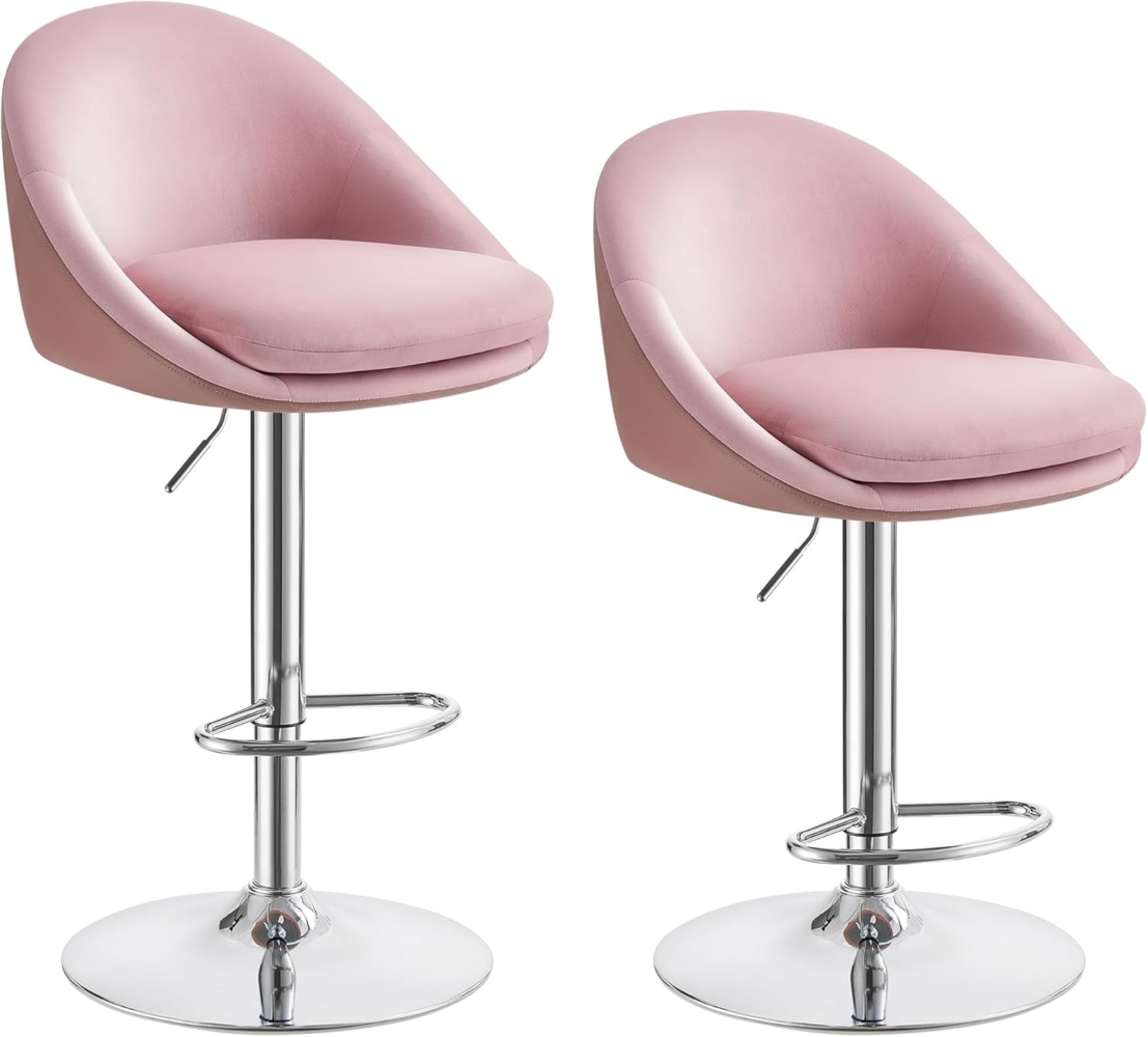 VASAGLE Barhocker, 2er Set, Barstuhl, höhenverstellbar, 360° drehbar, Küchenstuhl, mit Rückenlehne, Sockel, Fußstütze, Stahl, für Theke, Bar, Esszimmer, pastellrosa-Silbergrau LJB110R01 Bild 1