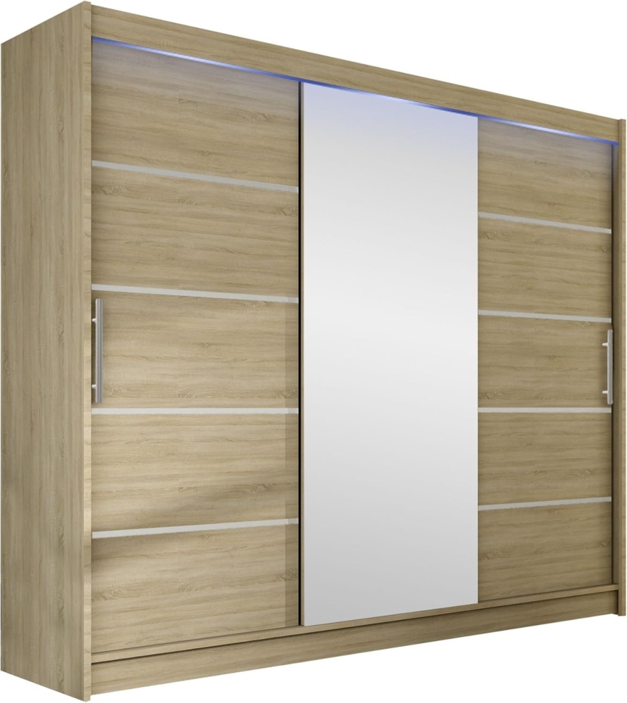 Kleiderschrank Aston VI, mit RGB LED Beleuchtung, Farbe: Sonoma Eiche / Spiegel Bild 1