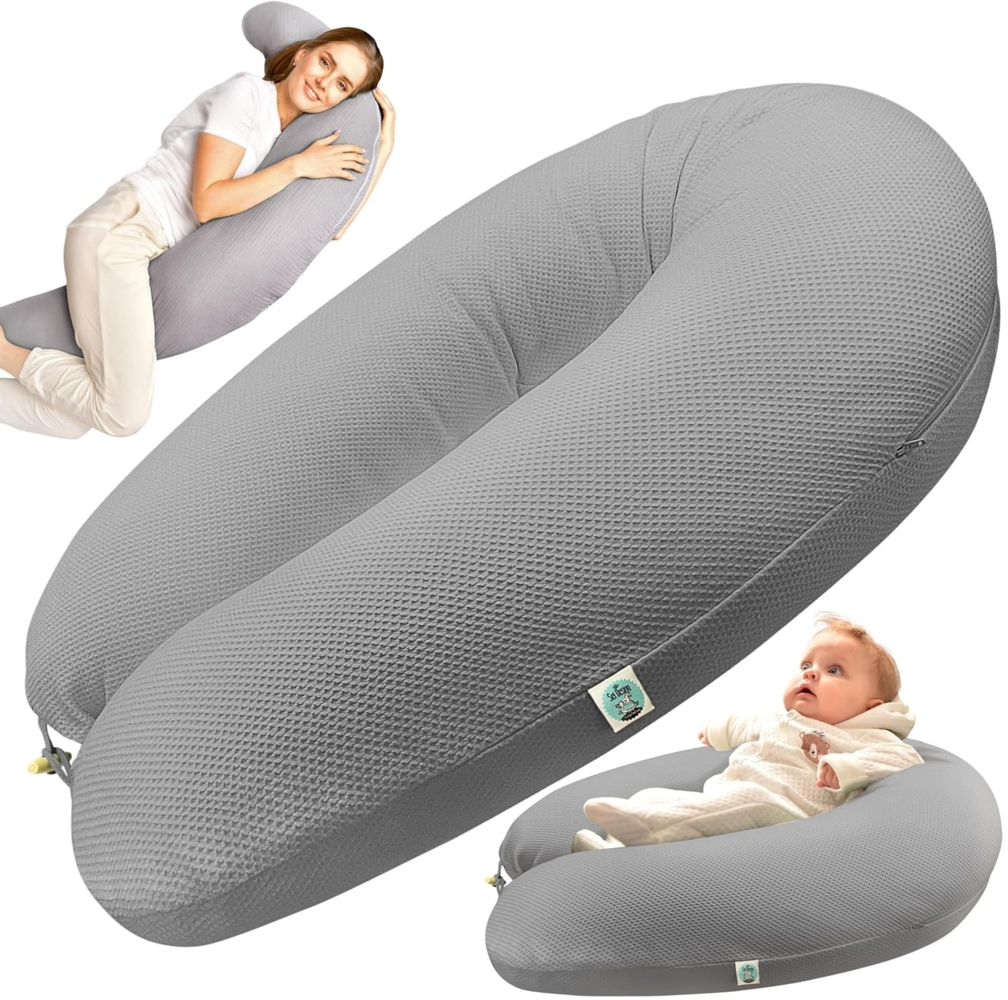 SEI Design Stillkissen StillkissenXXL Seitenschläferkissen 190x30 – Ergonomisch Baumwollbezug, Schwangerschaftskissen mit Bezug, Schwangerschaftskissen mit Bezug, elastischer Waffeljersey Bezug Bild 1