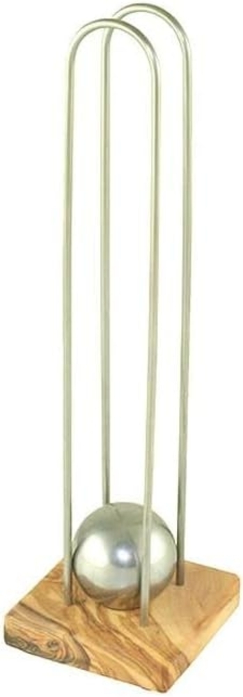 Olivenholz-erleben Nussknacker mit Edelstahl und Olivenholz, (2-tlg, Schwere Metallkugel, Olivenholz-Ständer mit Vertiefung für Nuss), Silbrige Kanonenkugel knackt die Nuss, Vertiefung im Brett Bild 1