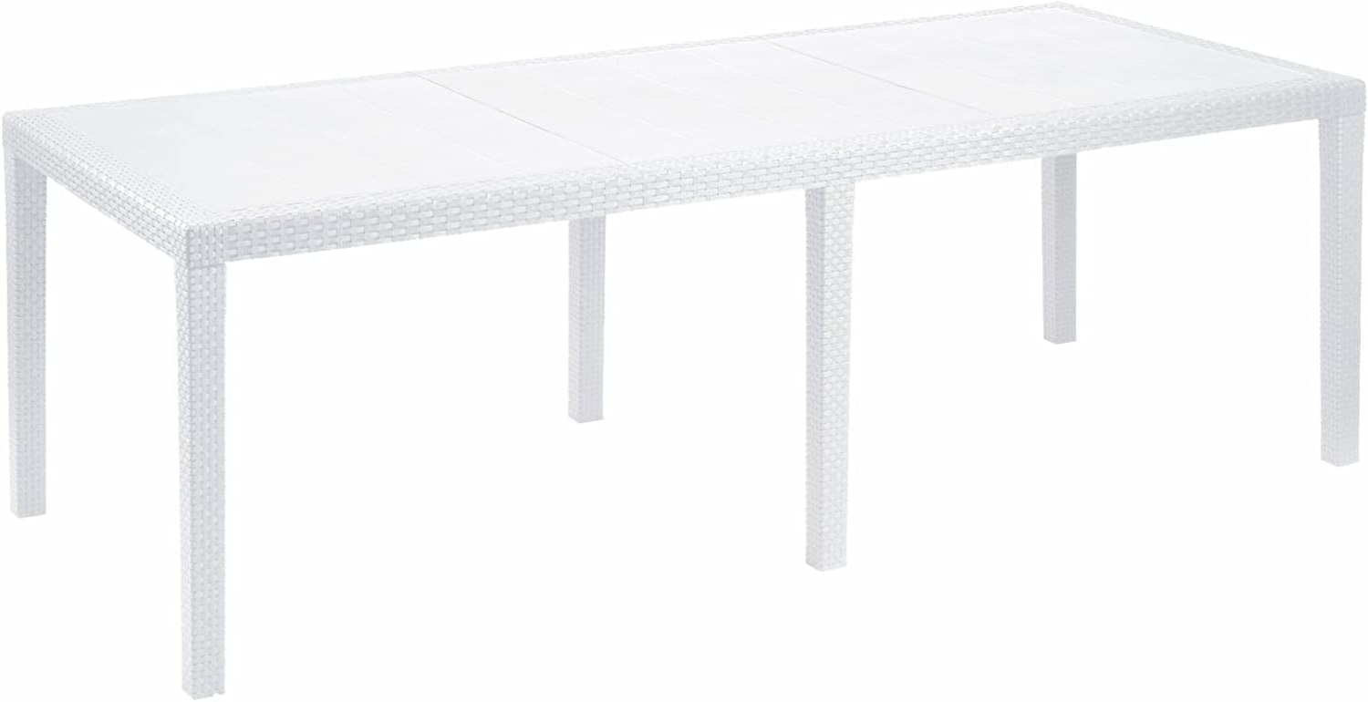 Dmora - Außentisch Roma, ausziehbares rechteckiges Esszimmerregal, ausziehbarer Gartentisch in Rattanoptik, 100 % Made in Italy, 150/220 x 90 x 72 cm, Weiß Bild 1